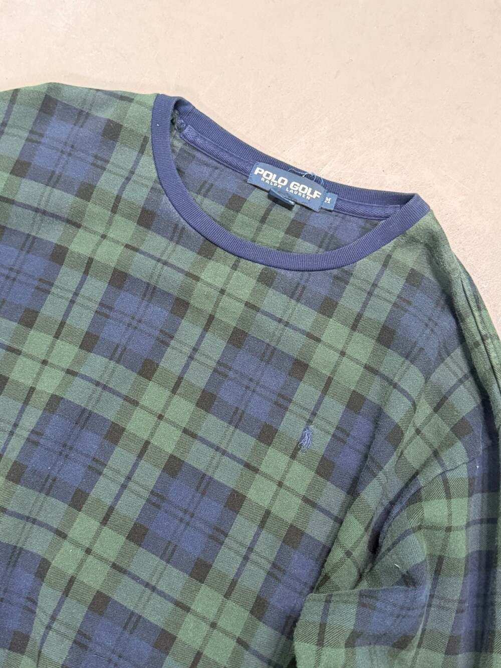 Vintage 90s Polo Golf Ralph Lauren Green and Blue Plaid Crewneck Sweatshirt